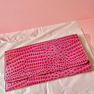 👛🐍Fuchsia Pink 👛🐍 Snake Printed Large Envelope Clutch Purse